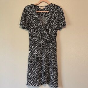 Monteau Black Floral Wrap Mini Dress